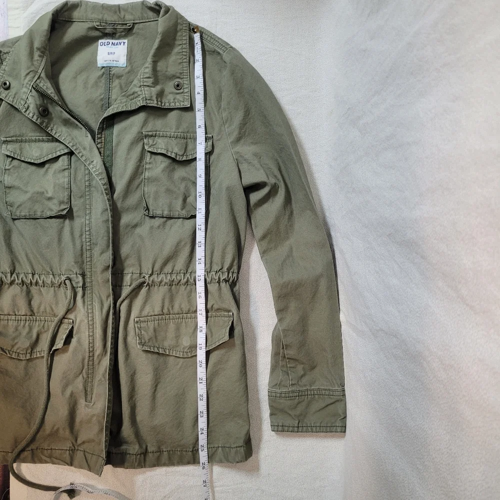Old Navy Olive Utility Drawstring Jacket 100% cotton Full Zip Military- Womens S